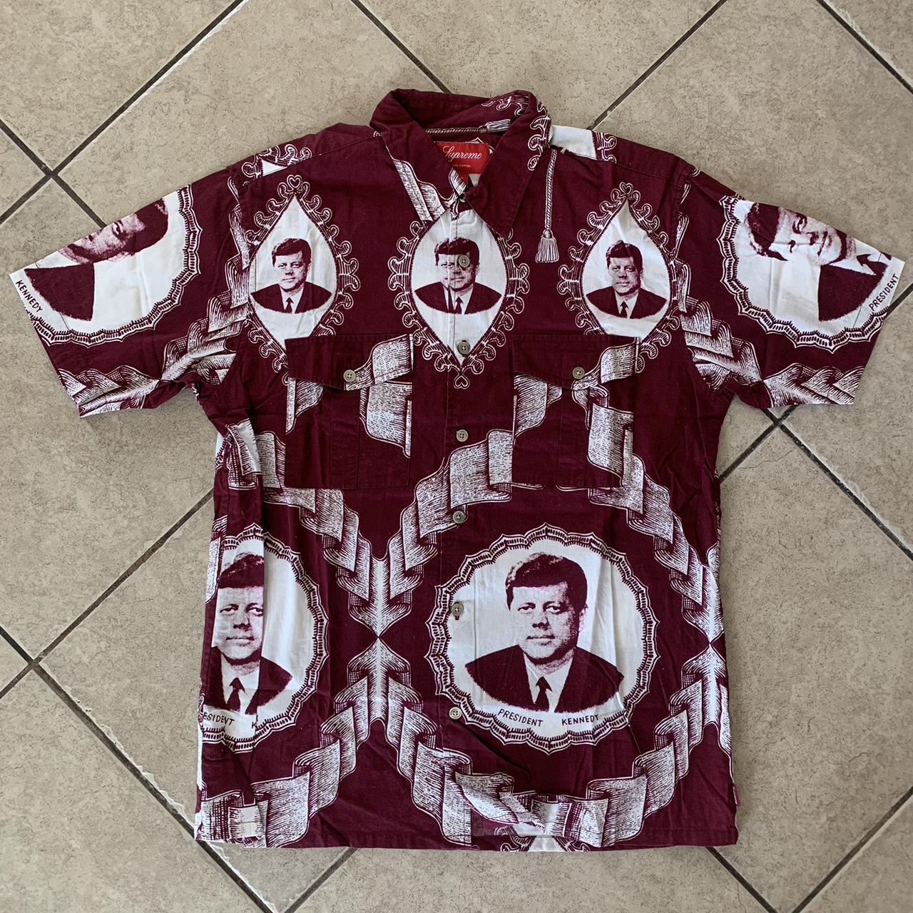 Supreme JFK Button Up Shirt in Red Burgundy. Depop