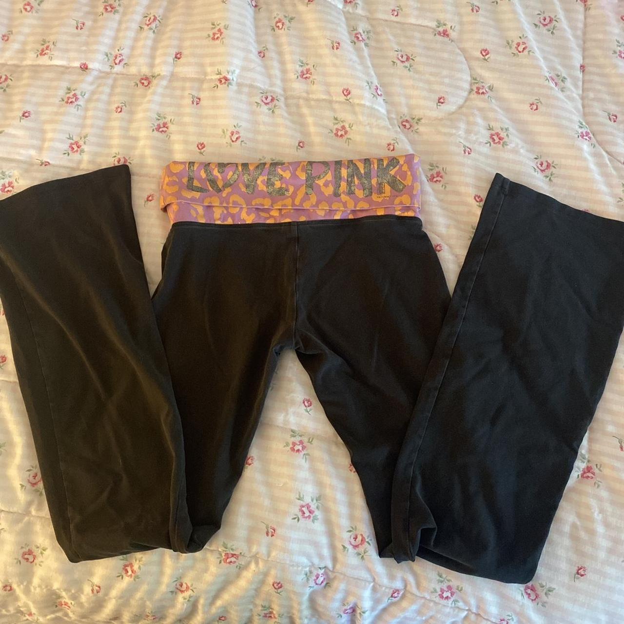 victoria secret PINK flare BLACK fold over leggings BLING LOGO XS