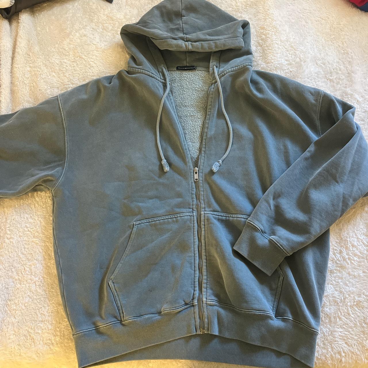 Brandy Melville sage green zip up oversized hoodie,... Depop