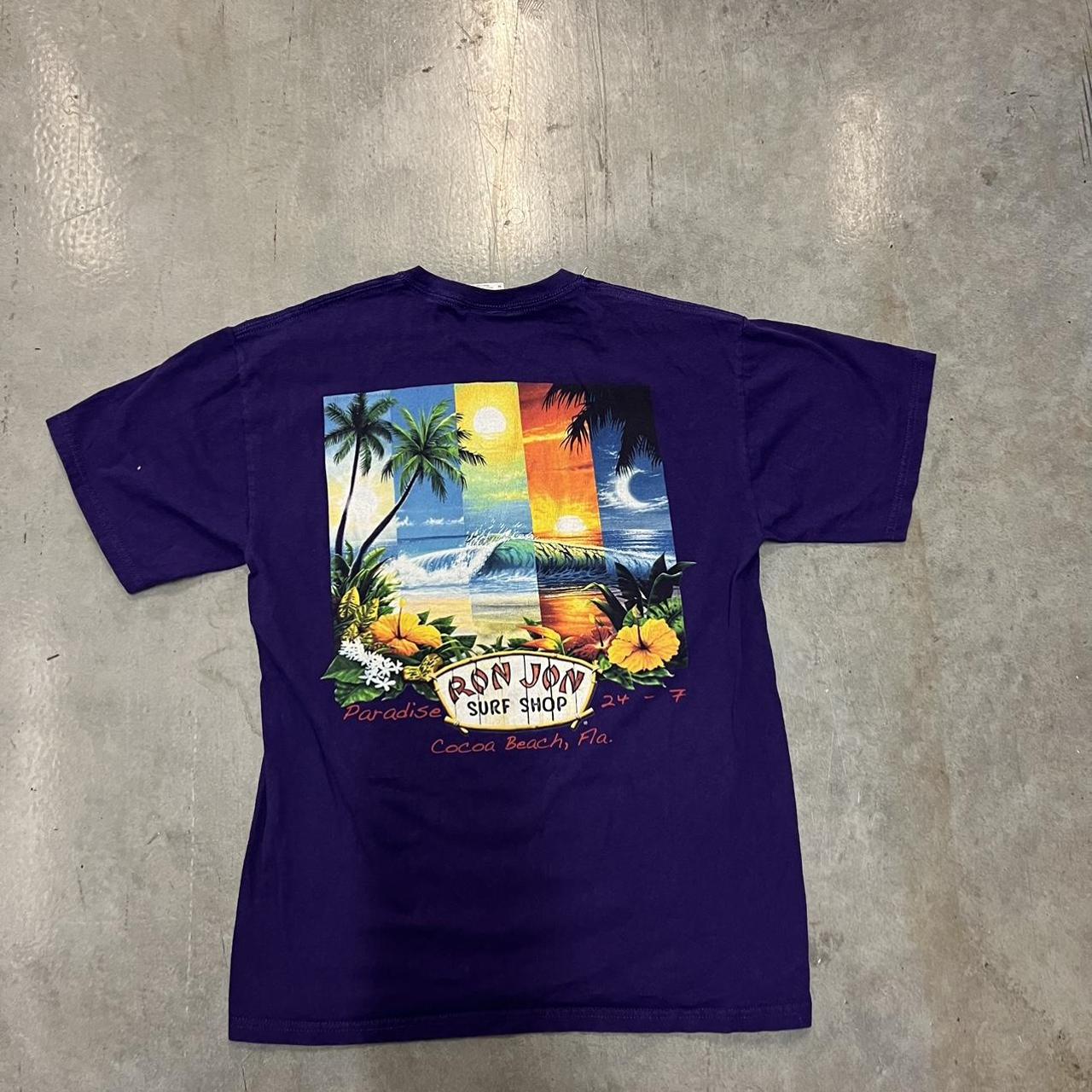 2000s Ron Jon surf shop floral beach purple t shirt... - Depop