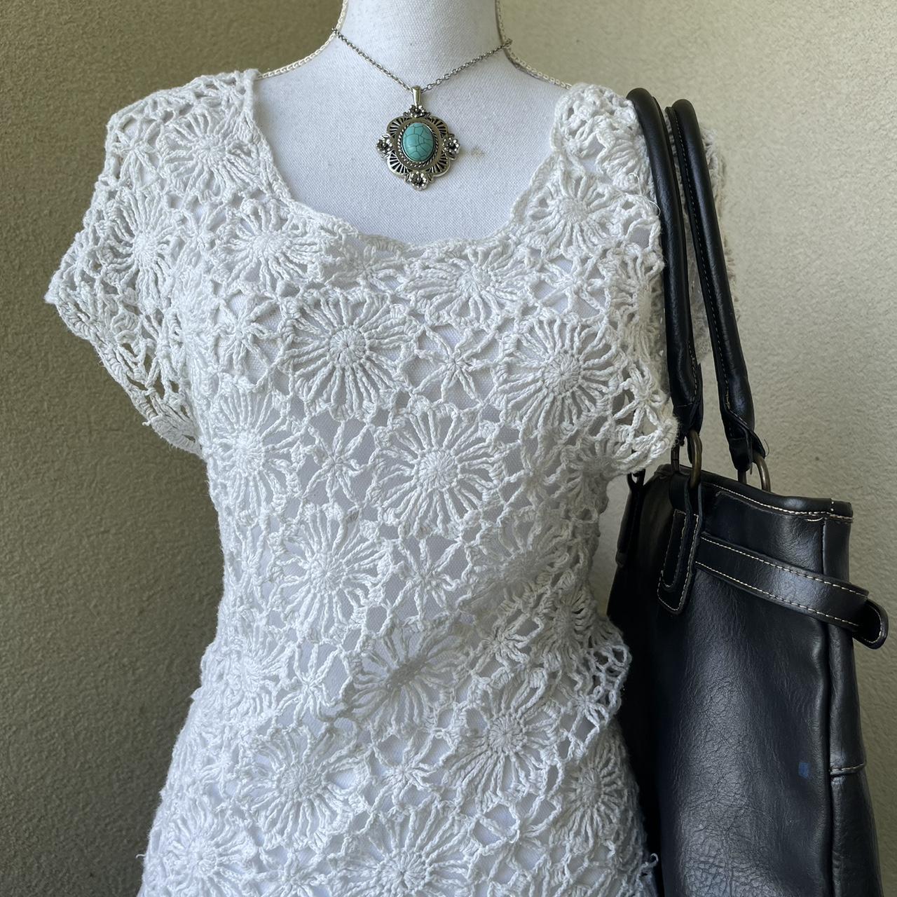 Women's Top - White - S – White crochet top Size … - image 2