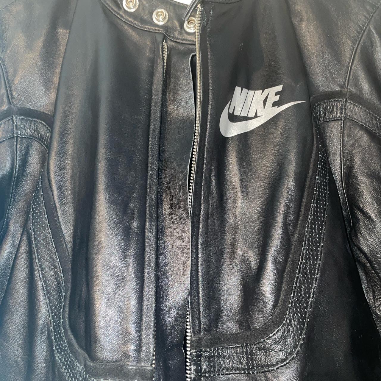walvis Nadruk Vul in rare** Cowhide Leather Nike Cafe Racer Jacket... - Depop