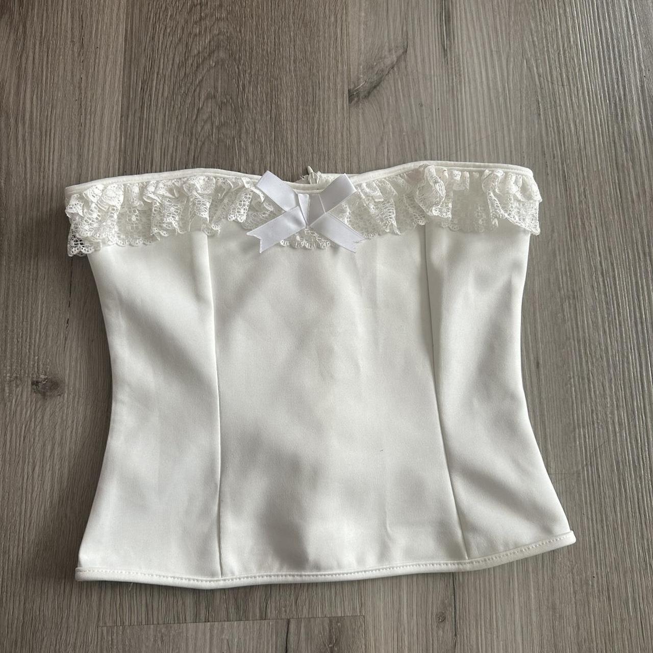 white lace bow tube top Size small So cute got it in... - Depop