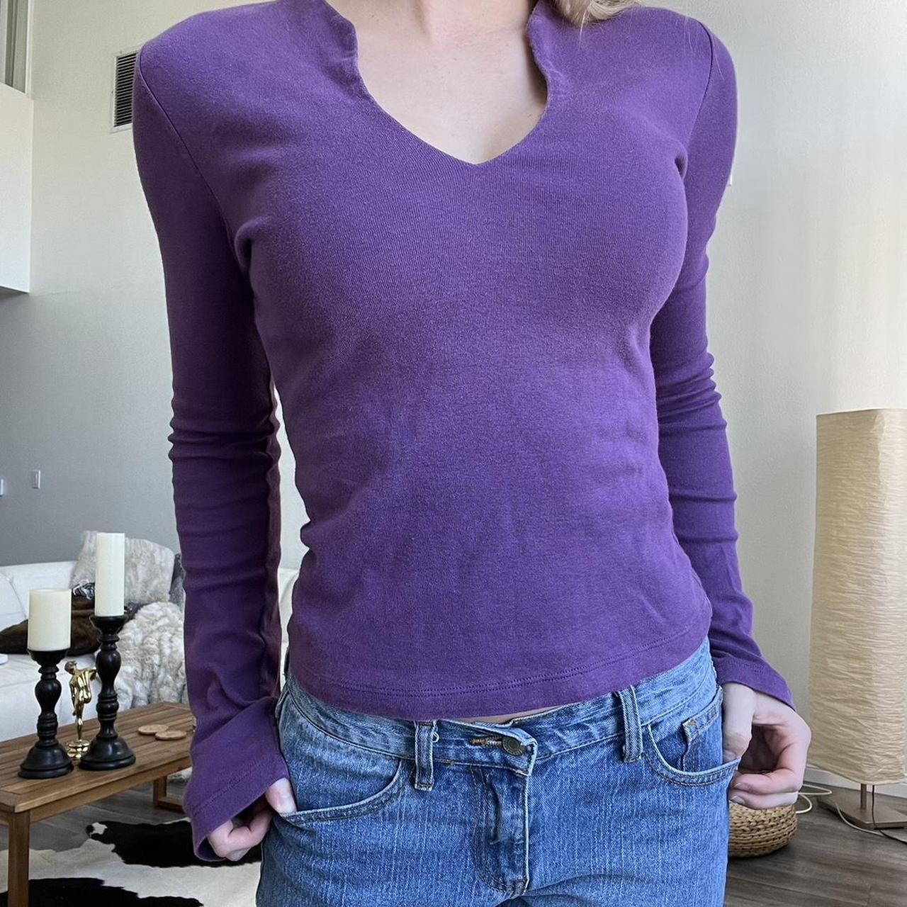 Y2k purple long sleeve v neck shirt Elena gilbert... - Depop