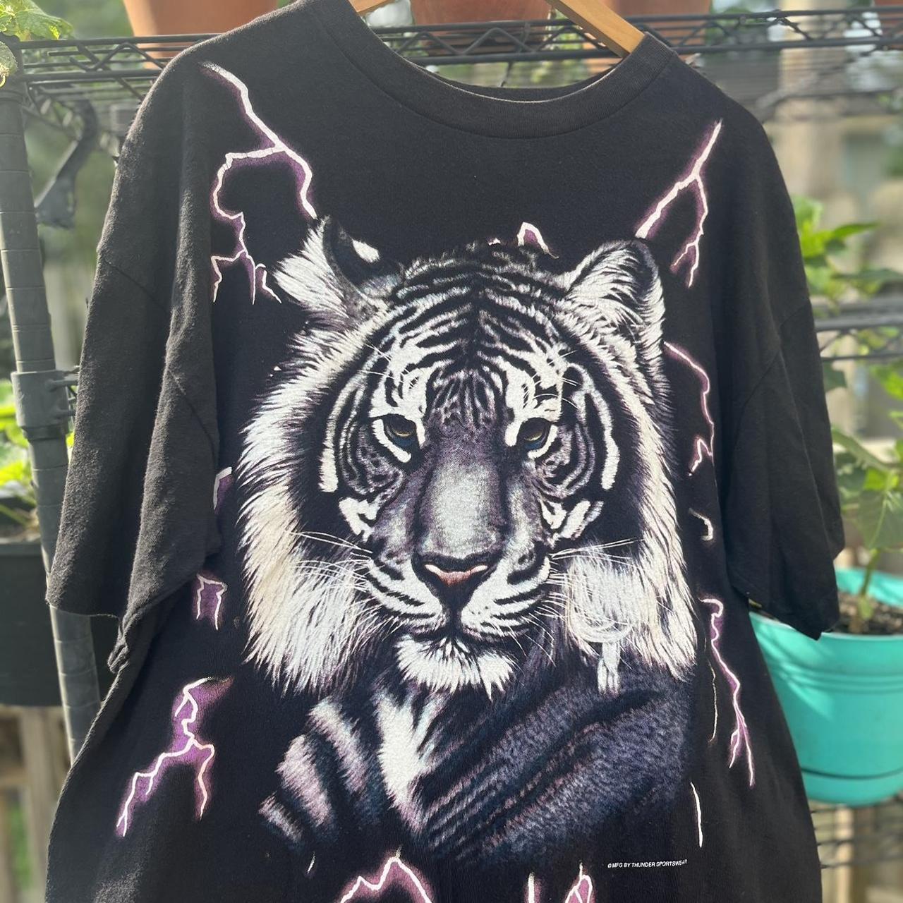 Liquid Blue White Tiger Black T-Shirt