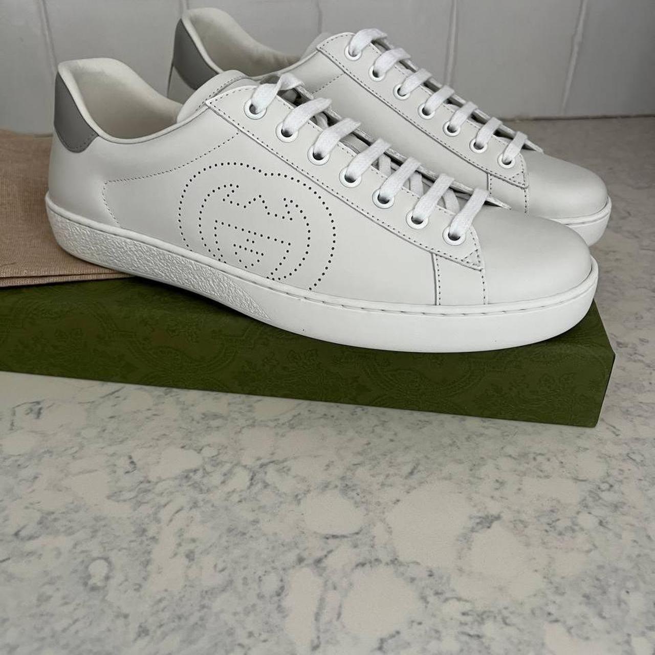 Low white leather Gucci trainers Ace interlocking G... - Depop