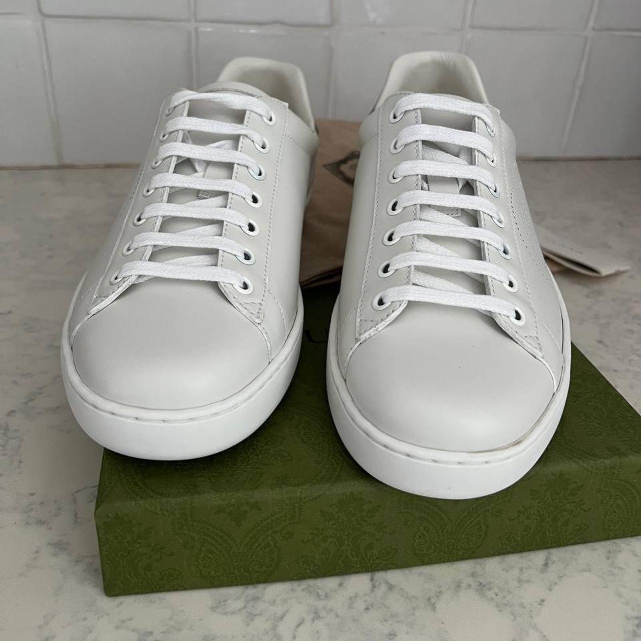 Low white leather Gucci trainers Ace interlocking G... - Depop