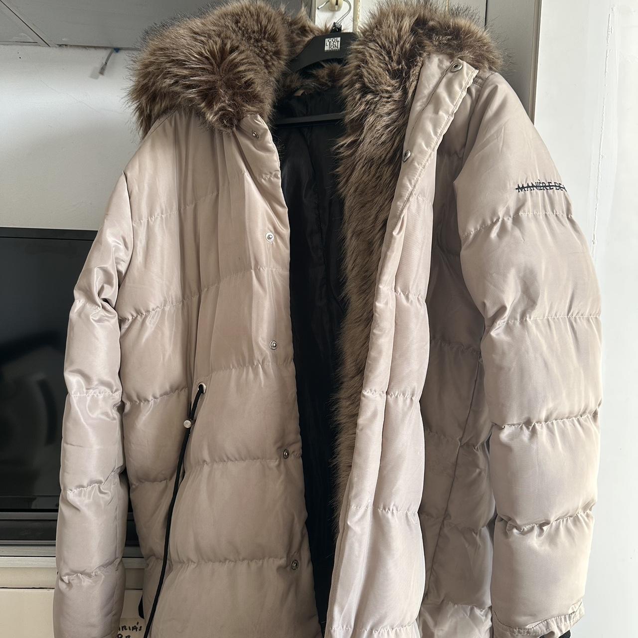 Tan coat with fur on sale hood