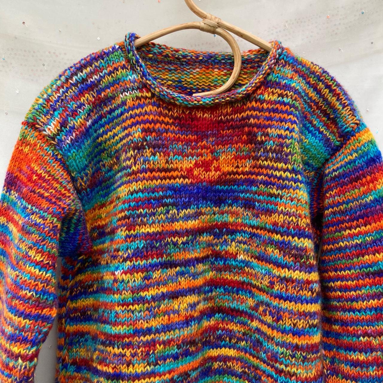 Gorgeous chunky hand knit rainbow jumper so cosy ,,... - Depop