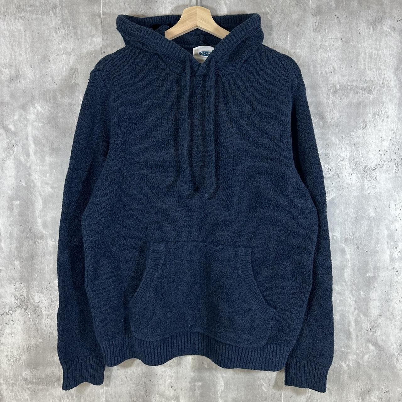 Old Navy Blue Knit Hoodie Labelled Size: L Messages... - Depop