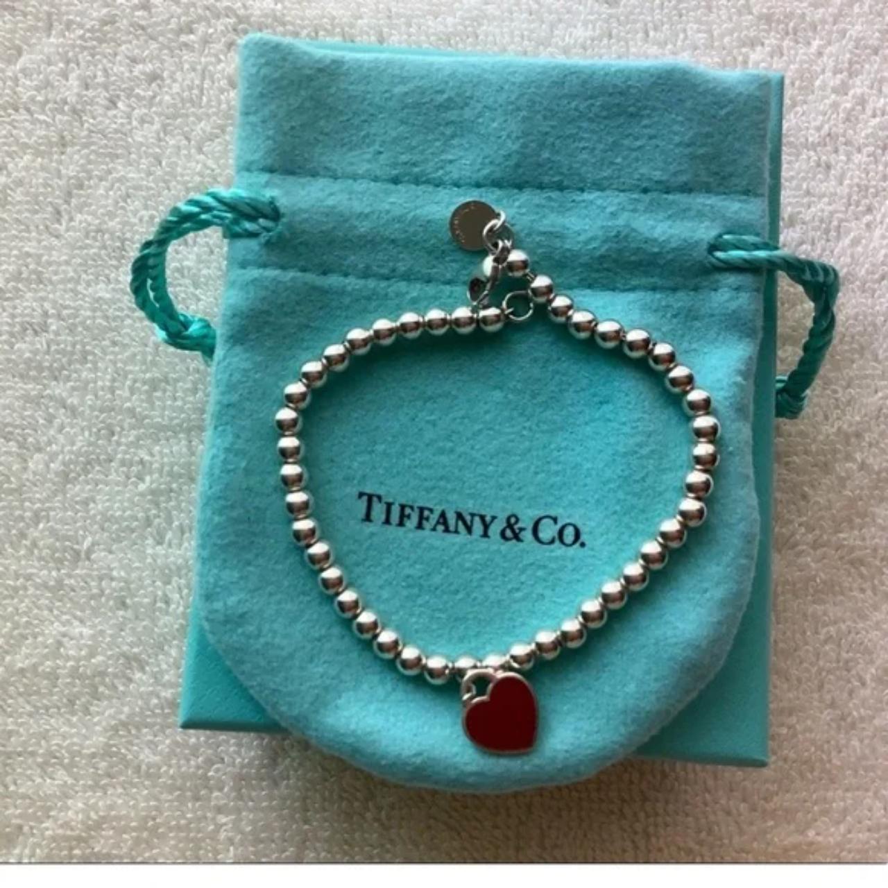 Red Tiffany and Co. heart tag beaded bracelet In... - Depop