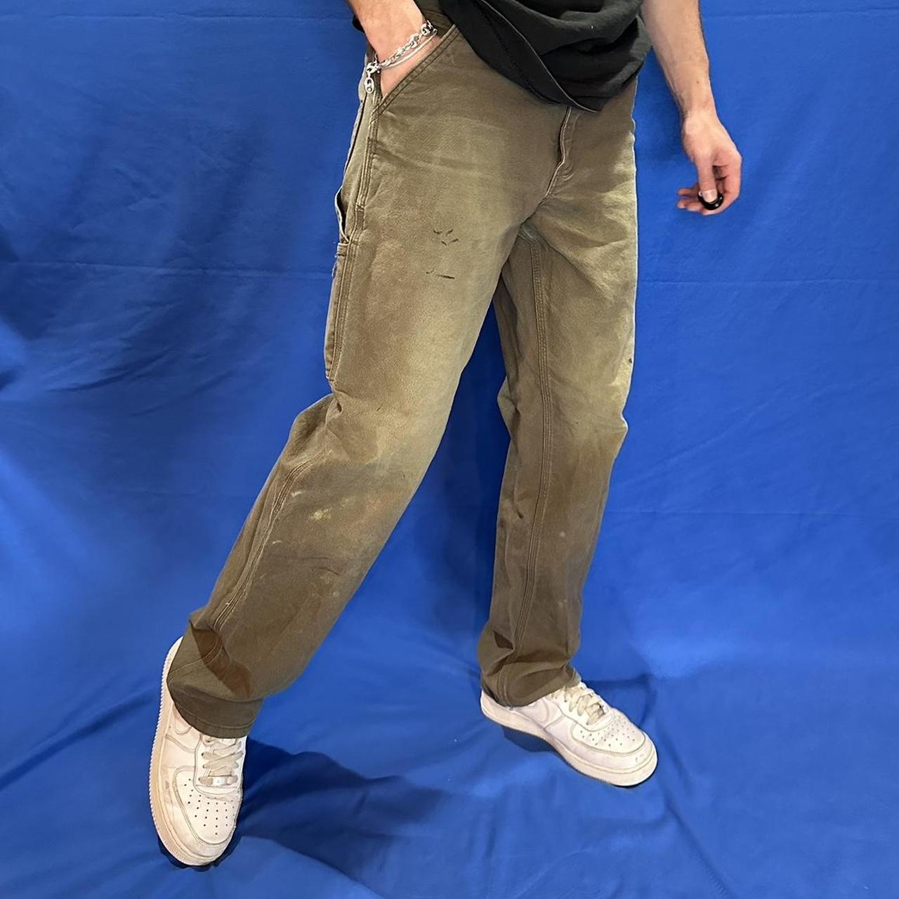 Carhartt Men's Khaki and Green Trousers Depop