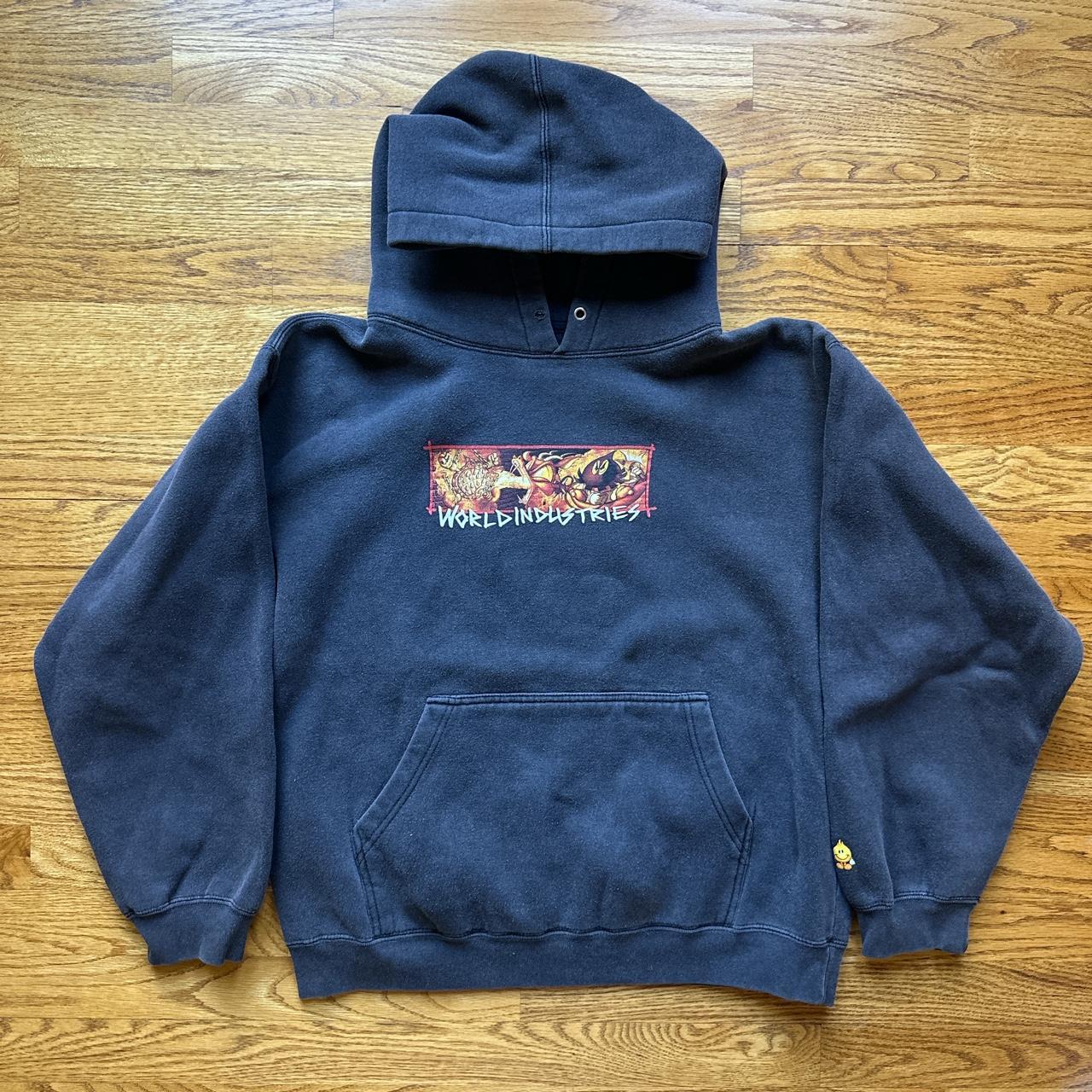 VINTAGE 90s WORLD INDUSTRIES BLACK FADED FLAME BOY... - Depop