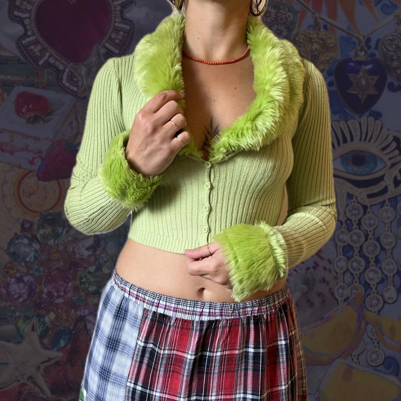 UO GREEN TOP Urban Outfitters green furry cropped... Depop