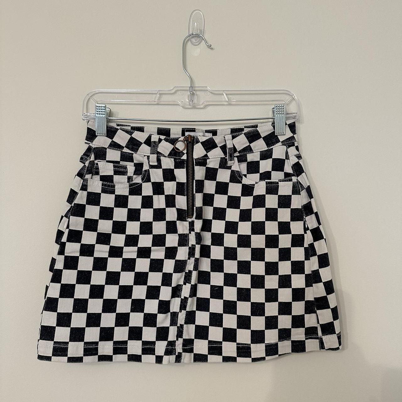 Black and white outlet checkered skirt denim