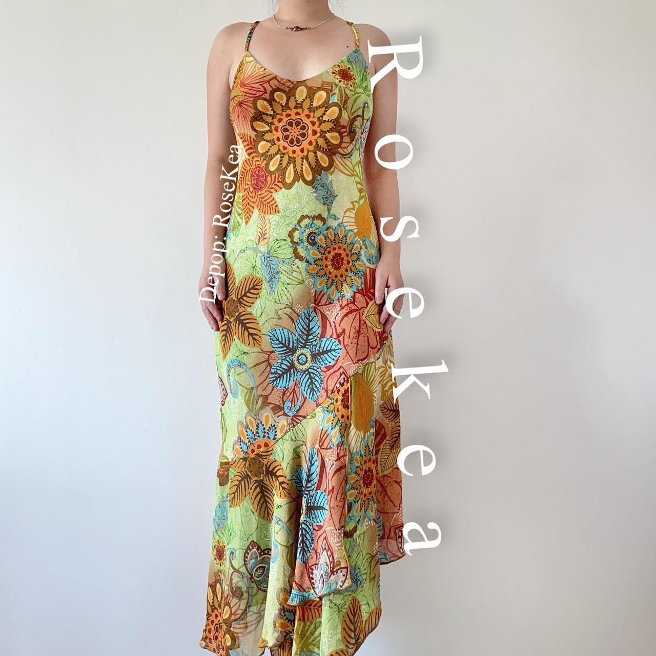 Y2k asymmetric floral midi dress Autumnal fairy... - Depop