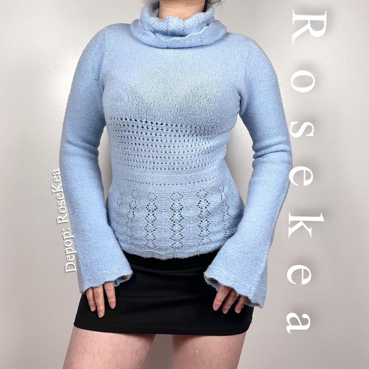 Jane Norman blue knit jumper Y2k 00s light blue... - Depop