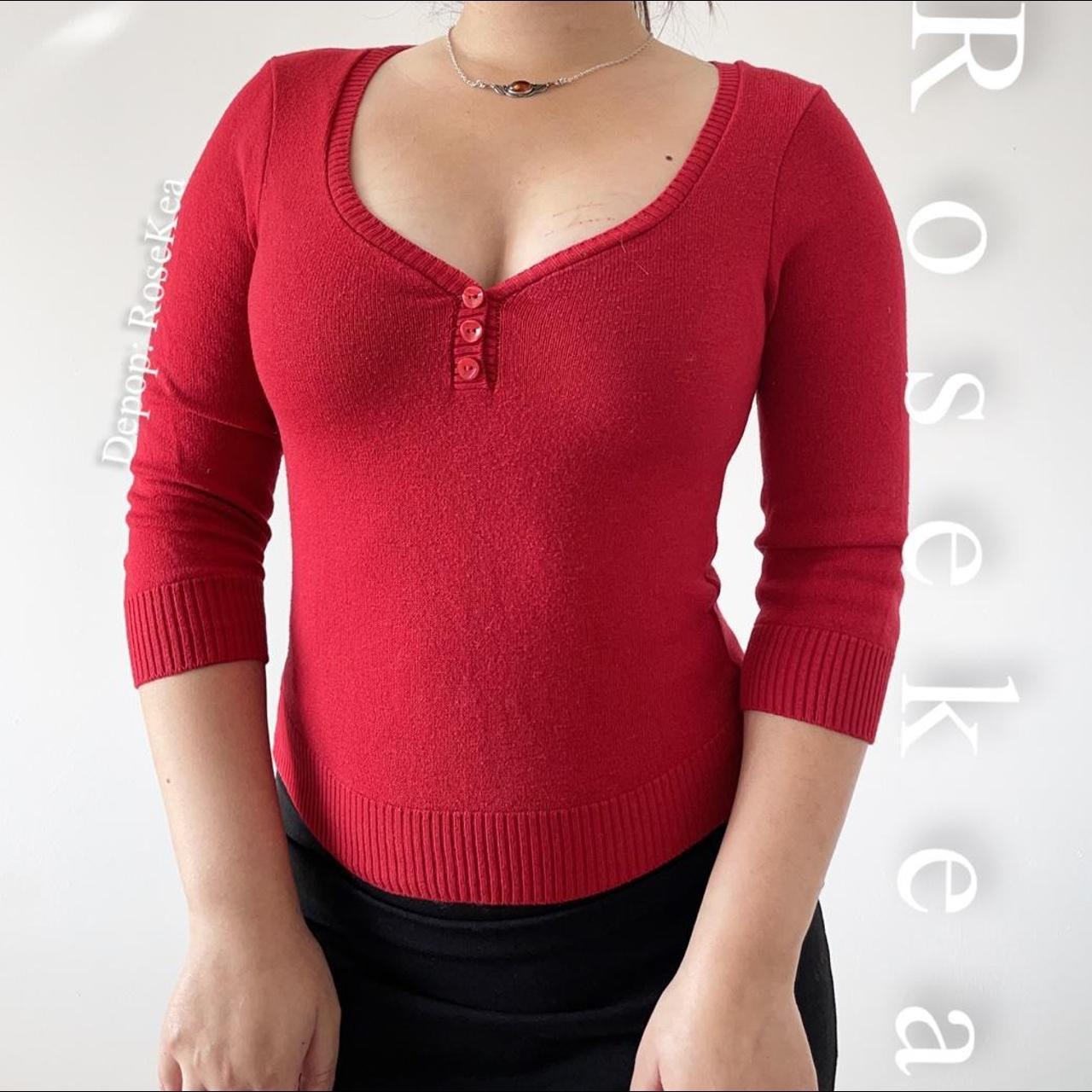 Jane Norman Red Top Y2k Mid 3 4 Sleeve Fitted Depop