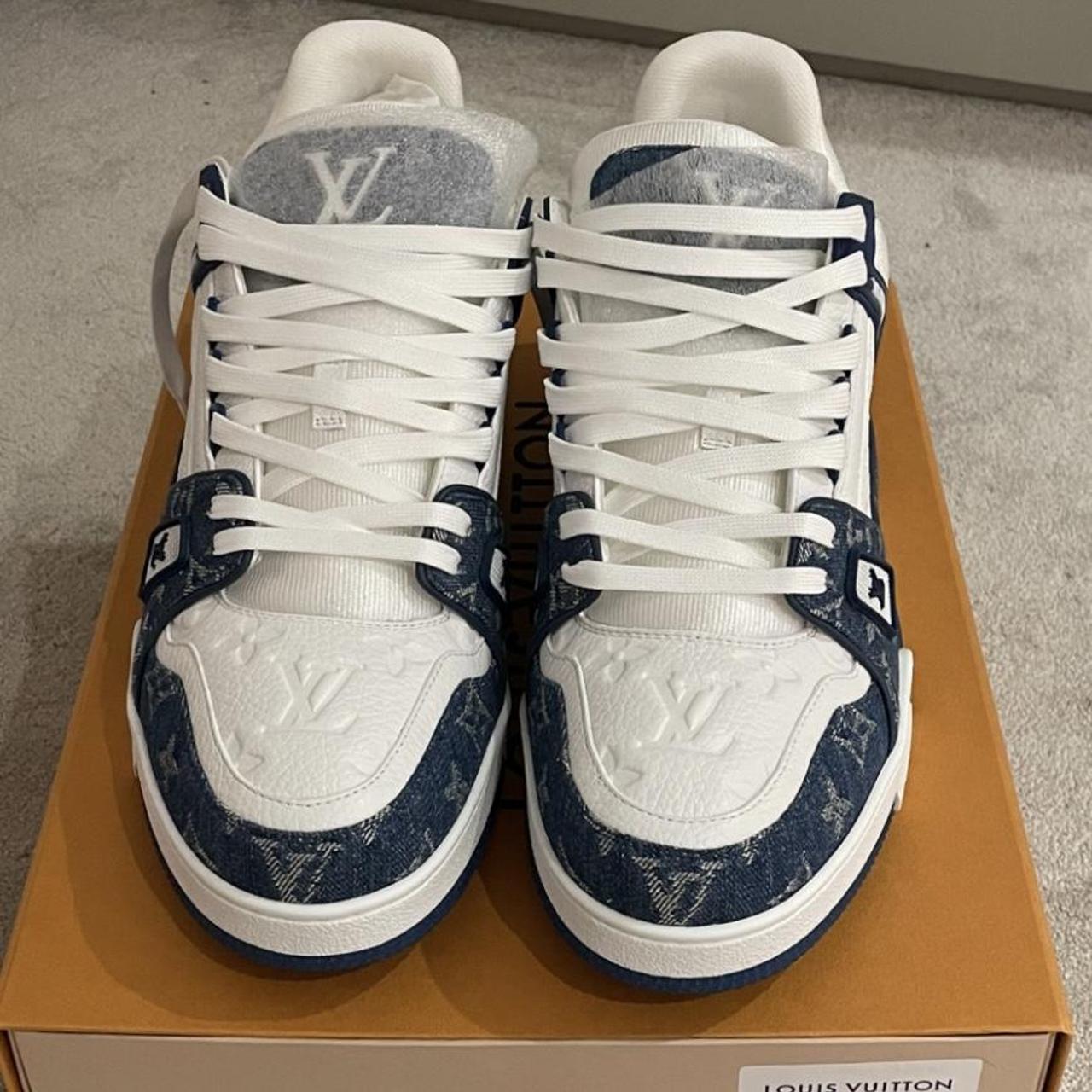 Louis Vuitton Men's White and Navy Trainers | Depop