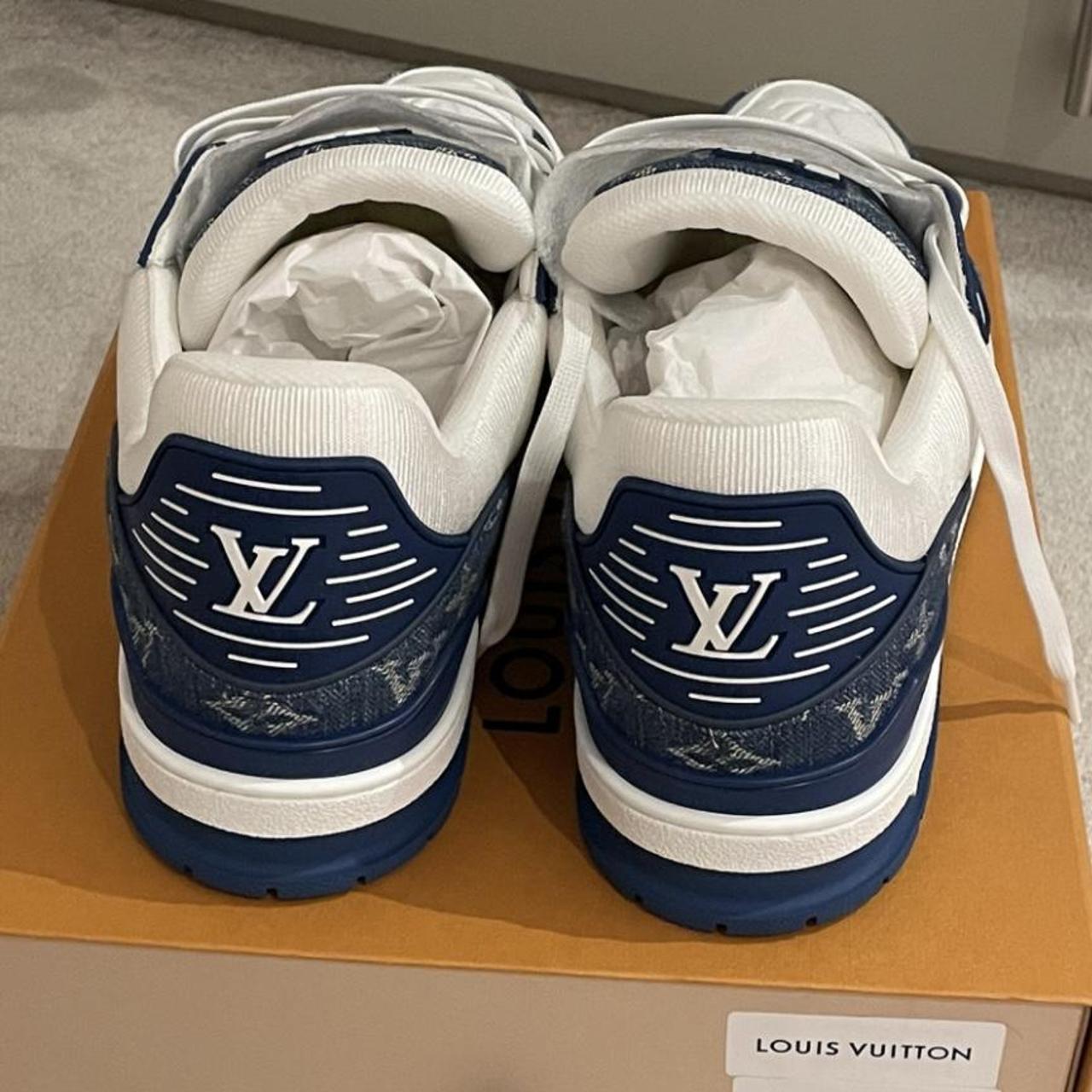 Louis Vuitton Men's White and Navy Trainers | Depop