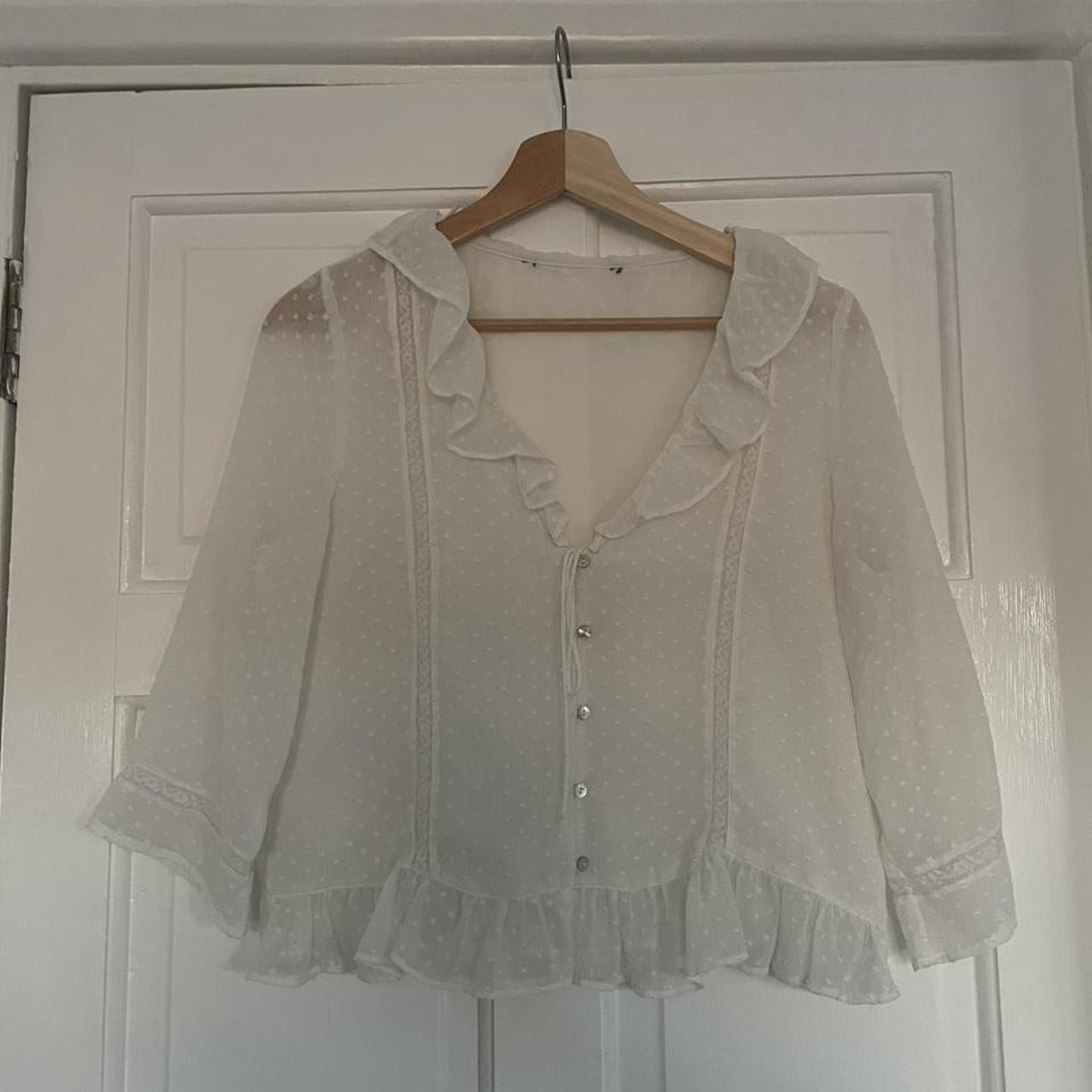 Zara sheer white blouse with dot pattern - Depop
