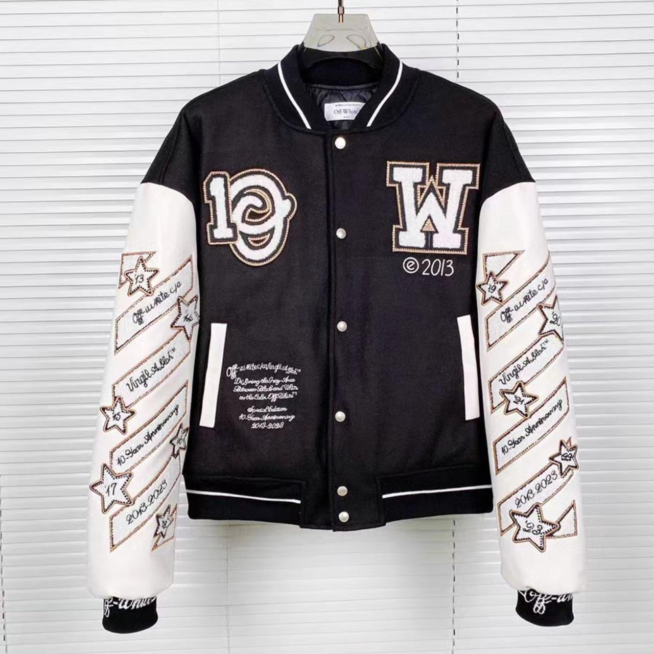 Off white hot sale baseball jacket