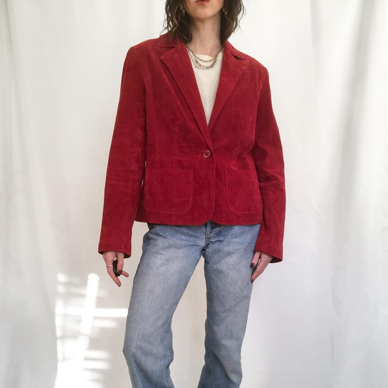 Vintage Cherry Red Suede Leather Jacket Classic &... - Depop