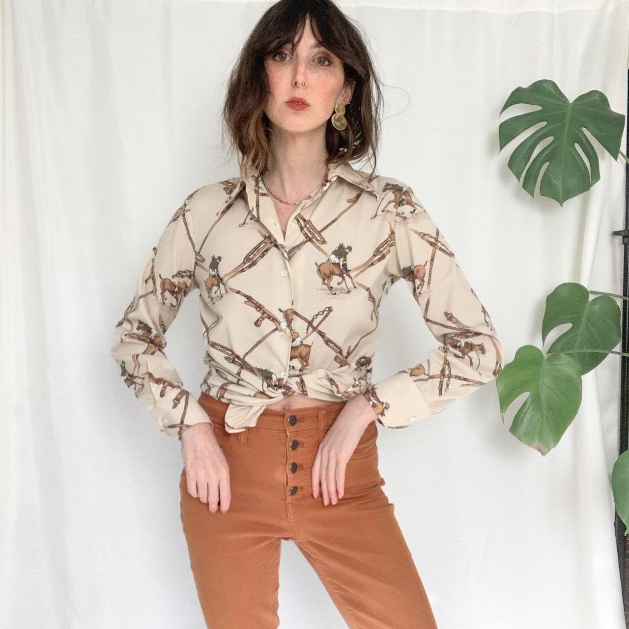 Women's Cream and Brown Blouse | Depop