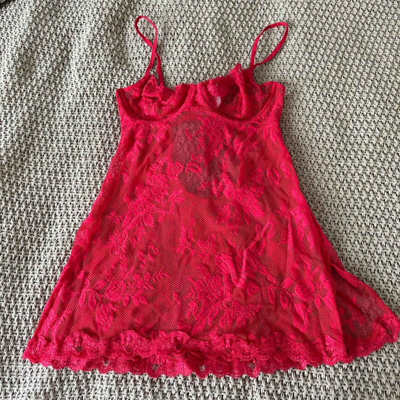 Victoria secret red lace top Little slit on one... - Depop