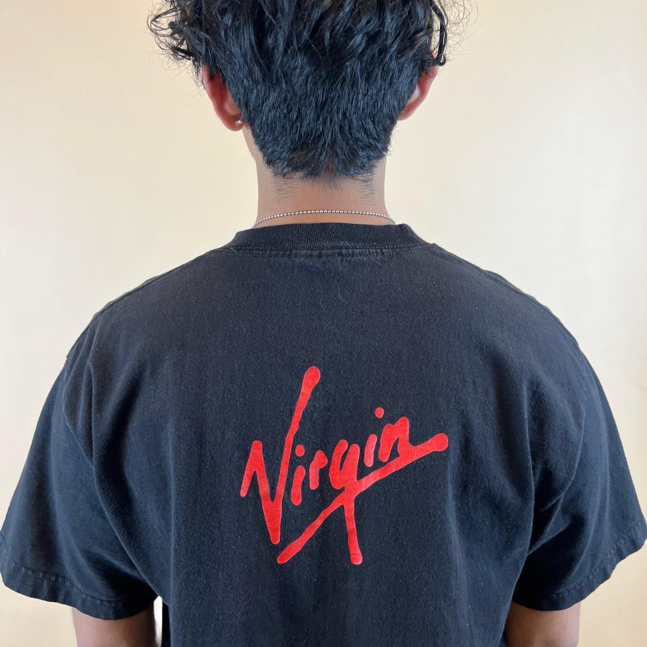 Vintage 90s Virgin Records red & black graphic shirt... - Depop