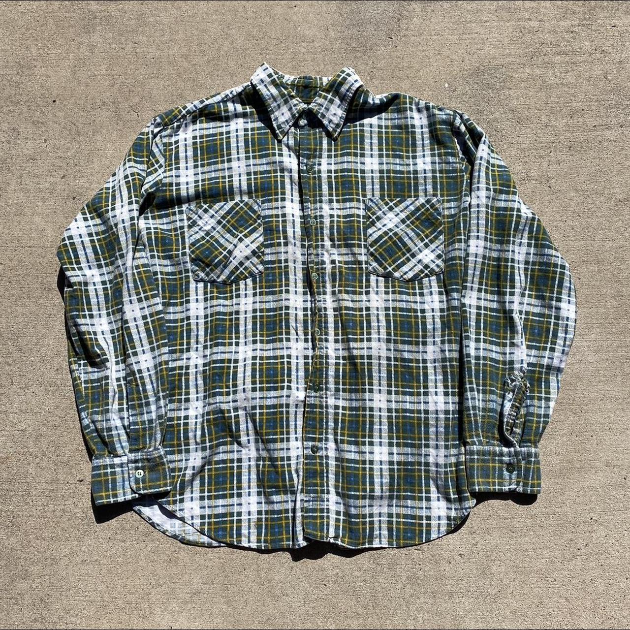 Vintage JCPenney green plaid button up flannel... - Depop