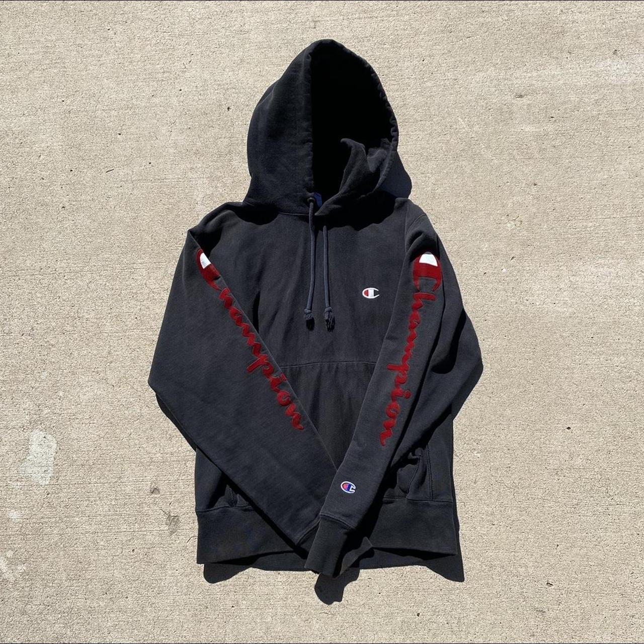 Vintage champion black reverse weave hoodie velvet. Depop