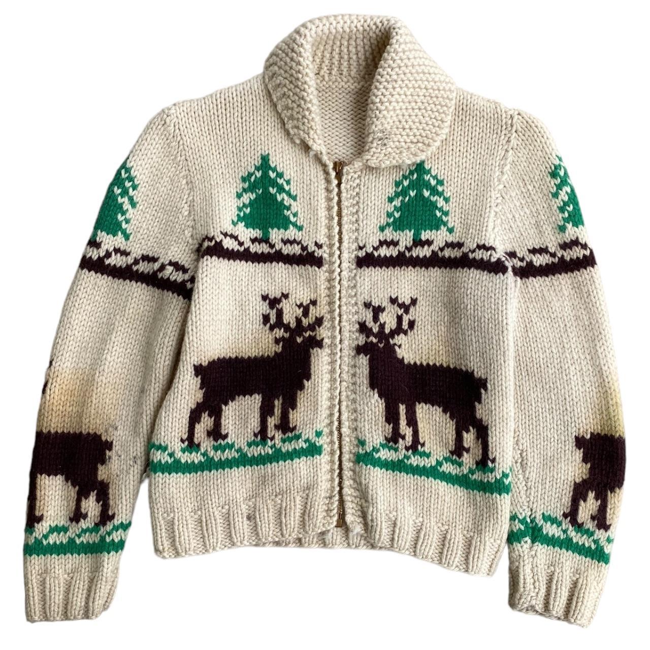 1970s Vintage Cowichan deer knit wool cardigan... - Depop