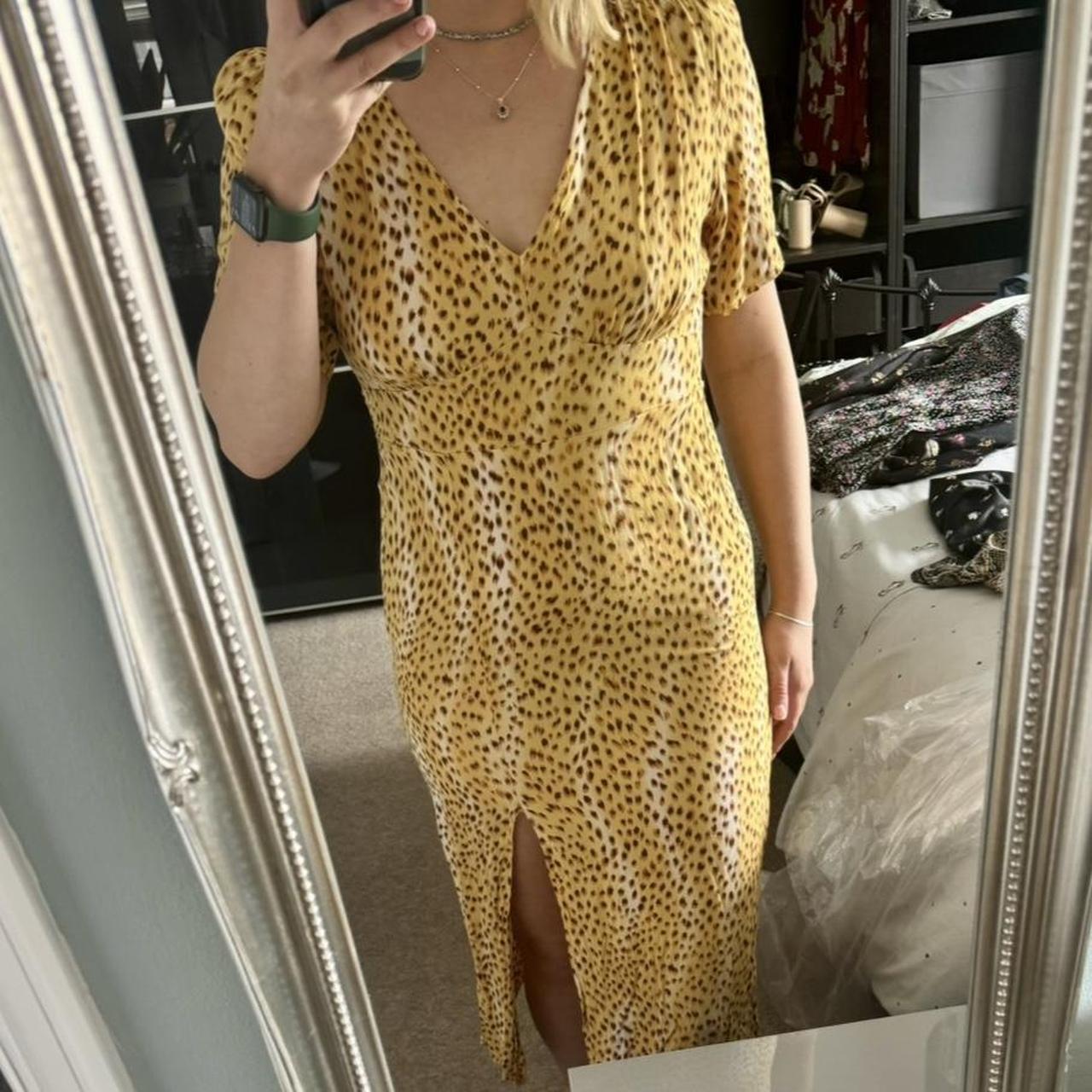 Miss Selfridge yellow midi dress in animal print