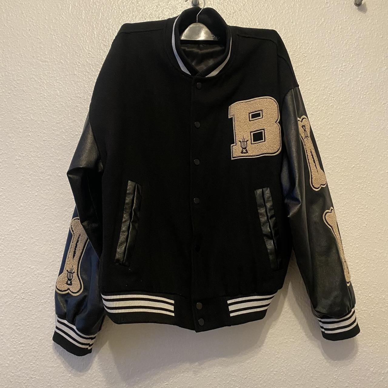 AELFRIC EDEN BONES PU VARSITY JACKET BLACK Bones... Depop
