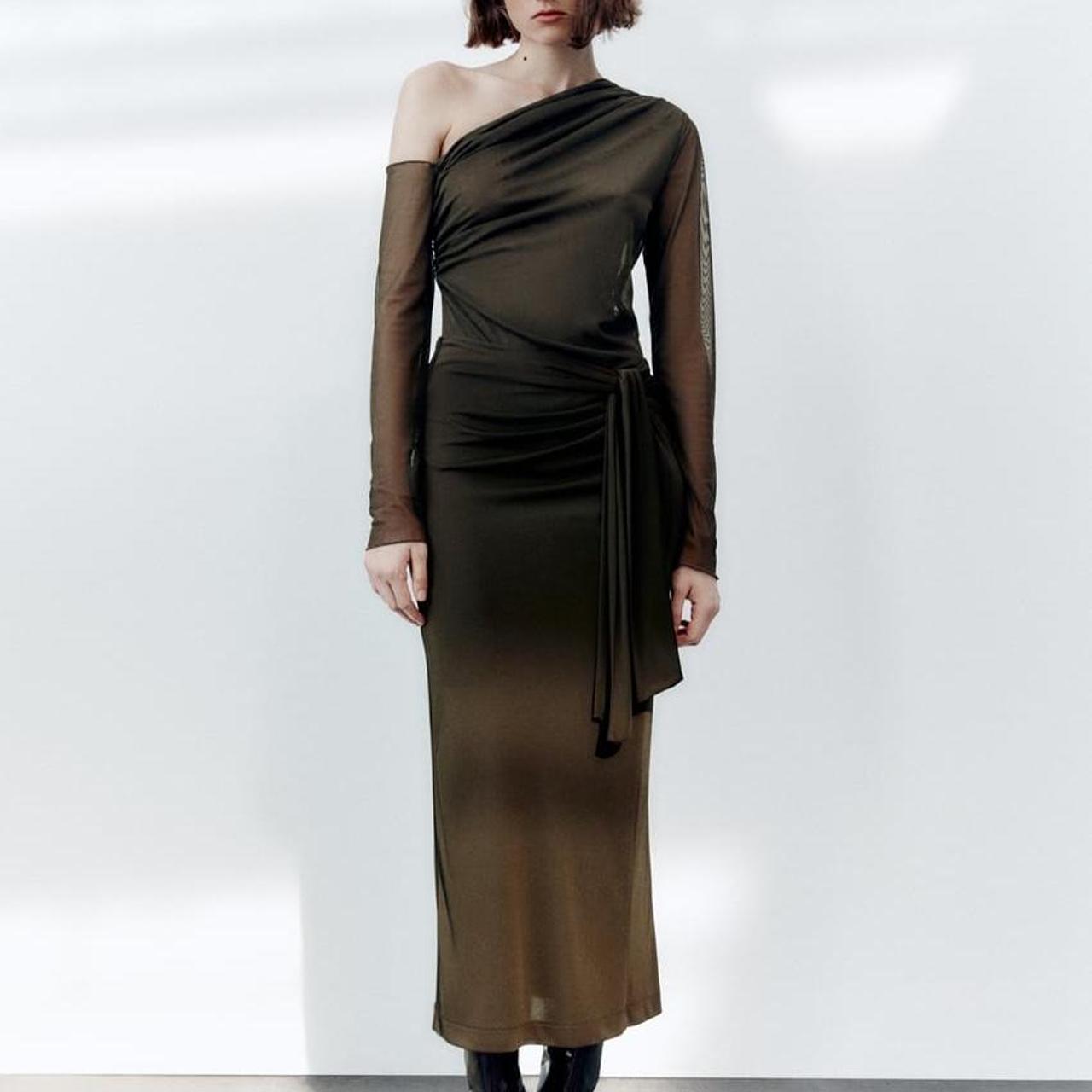 ASYMMETRIC TULLE BODYSUIT Dark green ZARA Size... Depop