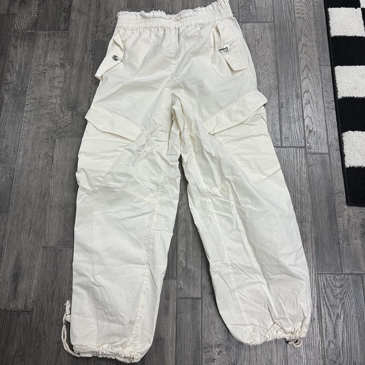 Dion Lee cream cargo pants with elastic waistband,... - Depop