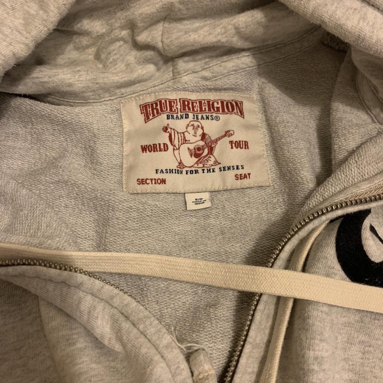 Grey true religion hoodie Size small - slightly... - Depop