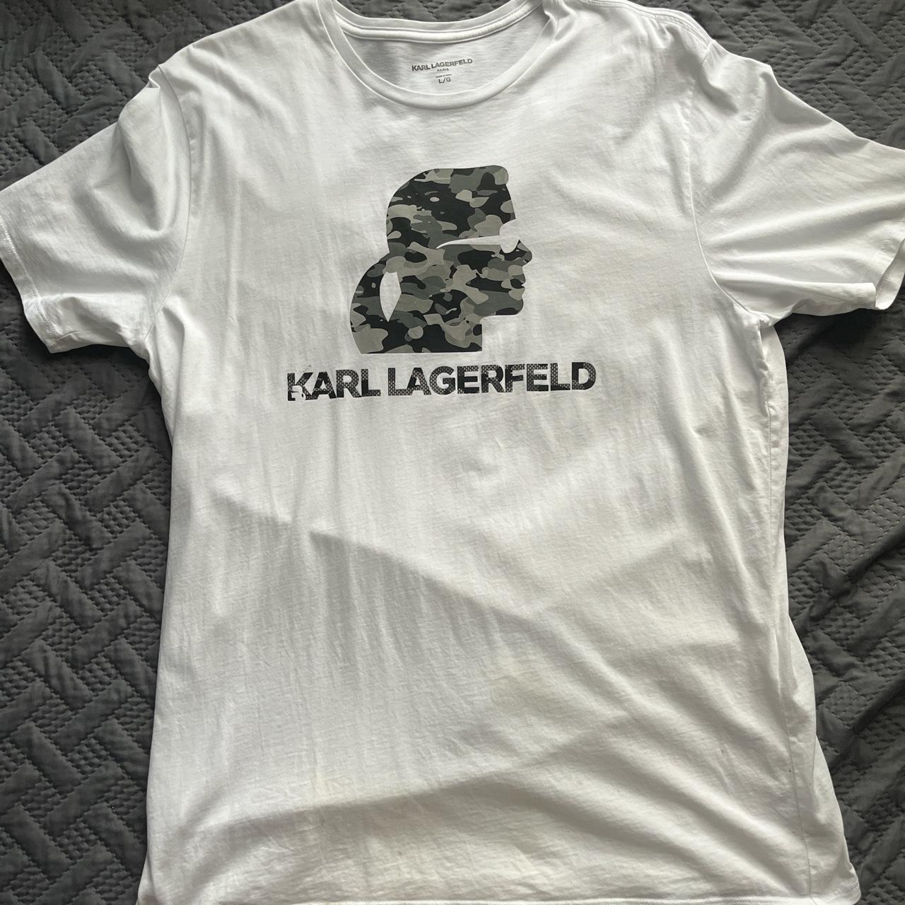 Karl Lagerfeld Men's White and Black T-shirt | Depop