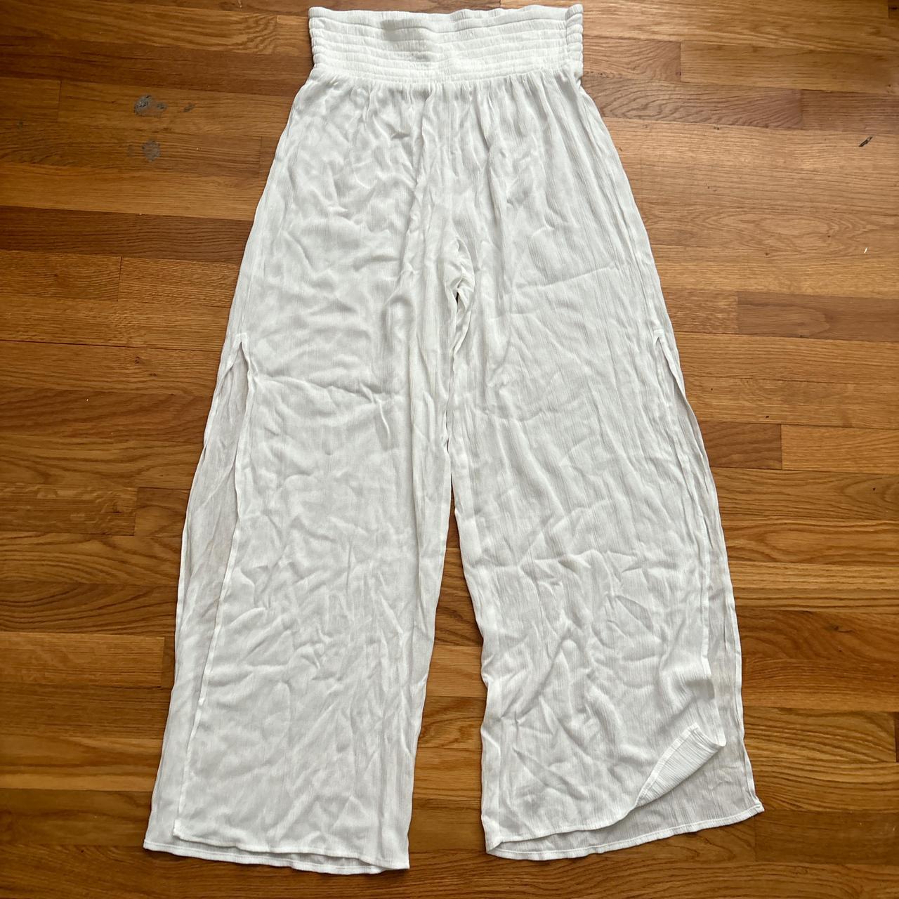 Kona Sol white flare beach cotton pants slit on both... - Depop