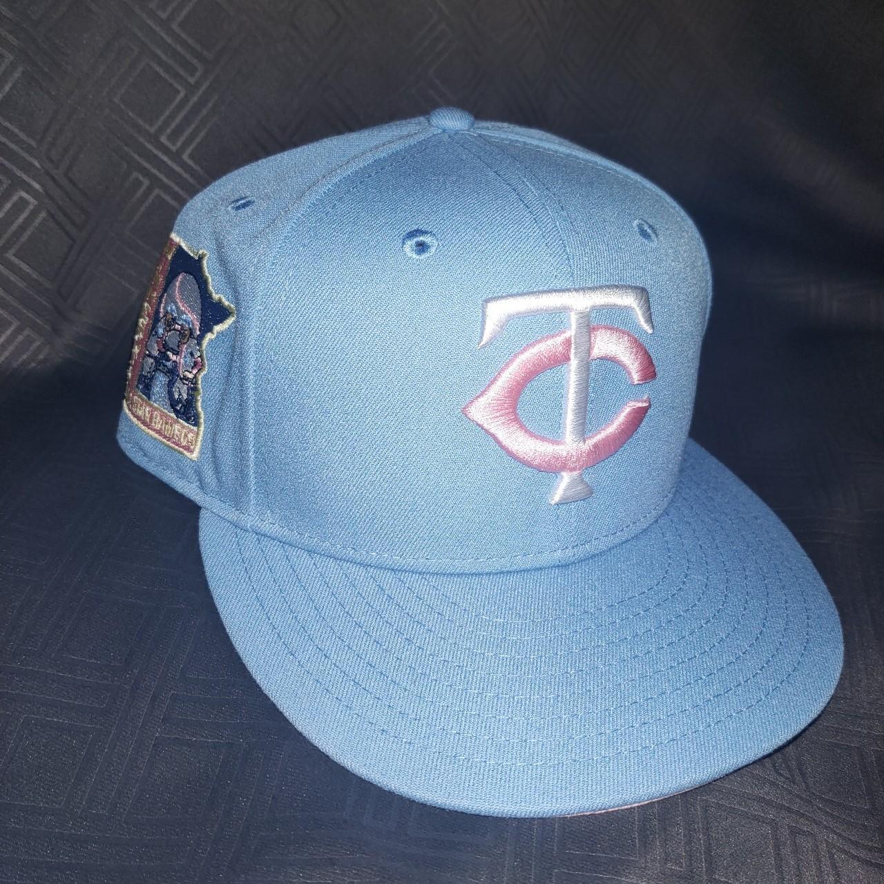 New Era Men's Blue and Pink Hat Depop