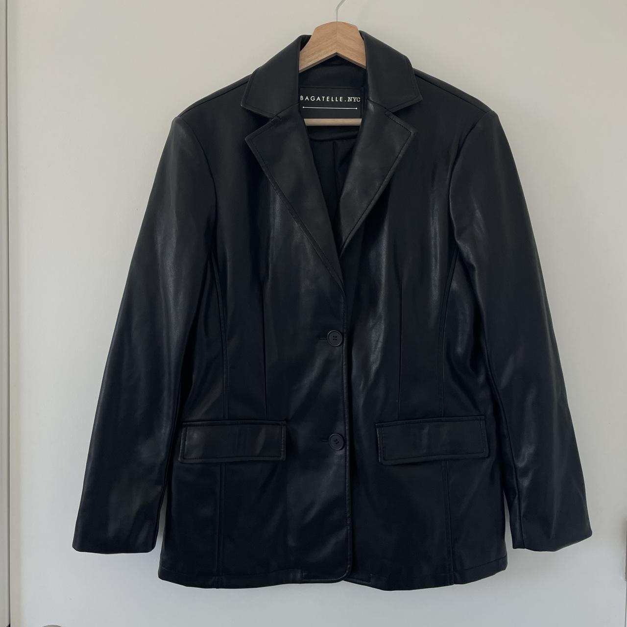 Bagatelle. NYC faux leather blazer Size Small 31”... - Depop