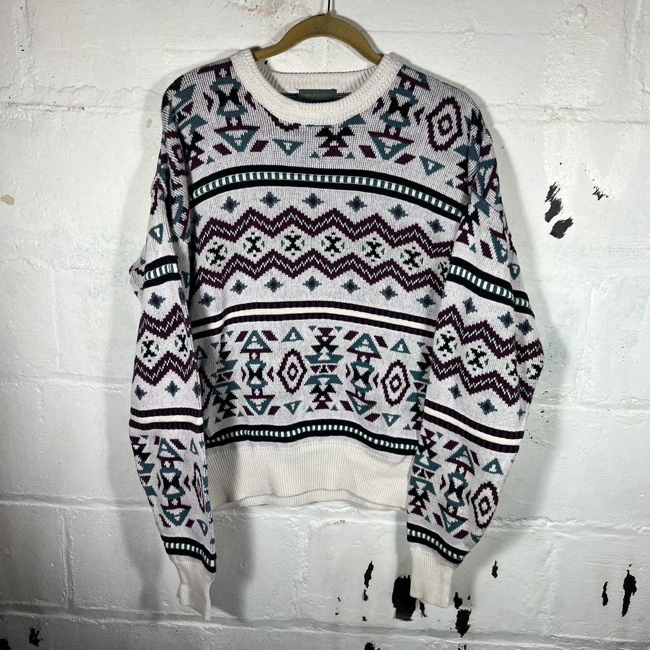 Vintage Aztec Sweater 90s Size is medium... - Depop