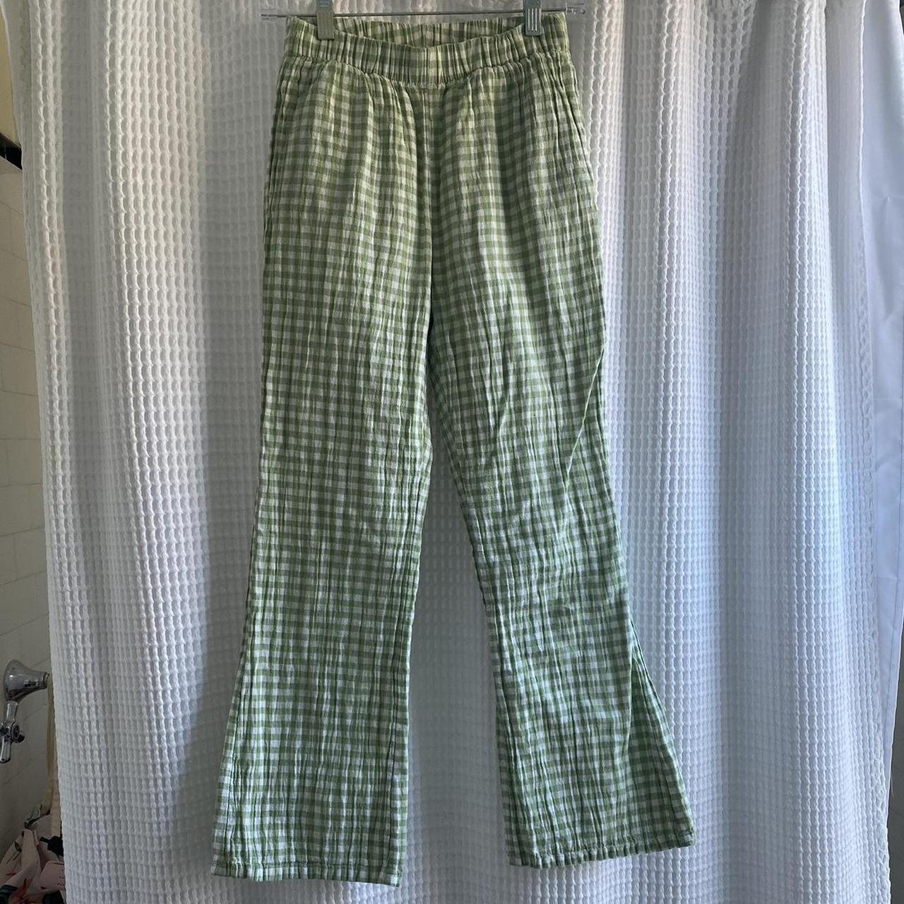 American Eagle green gingham linen pants! Size XS,... - Depop