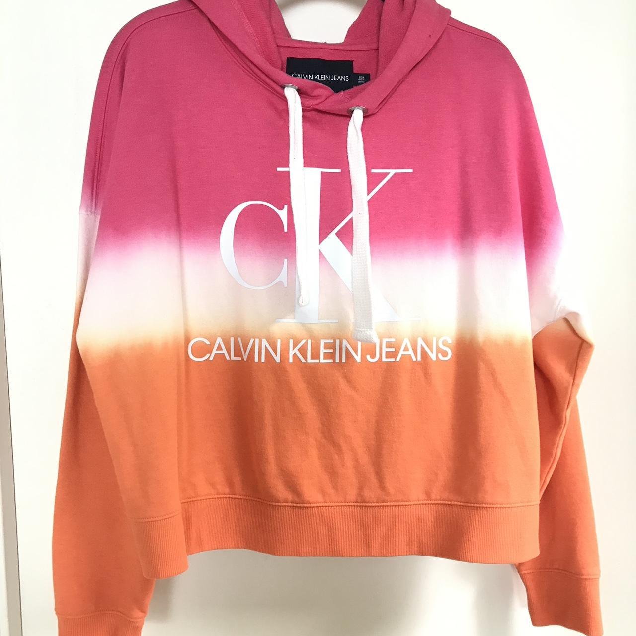 Orange Calvin Klein Tie Dye Cropped Hoodie Calvin Klein Pink White
