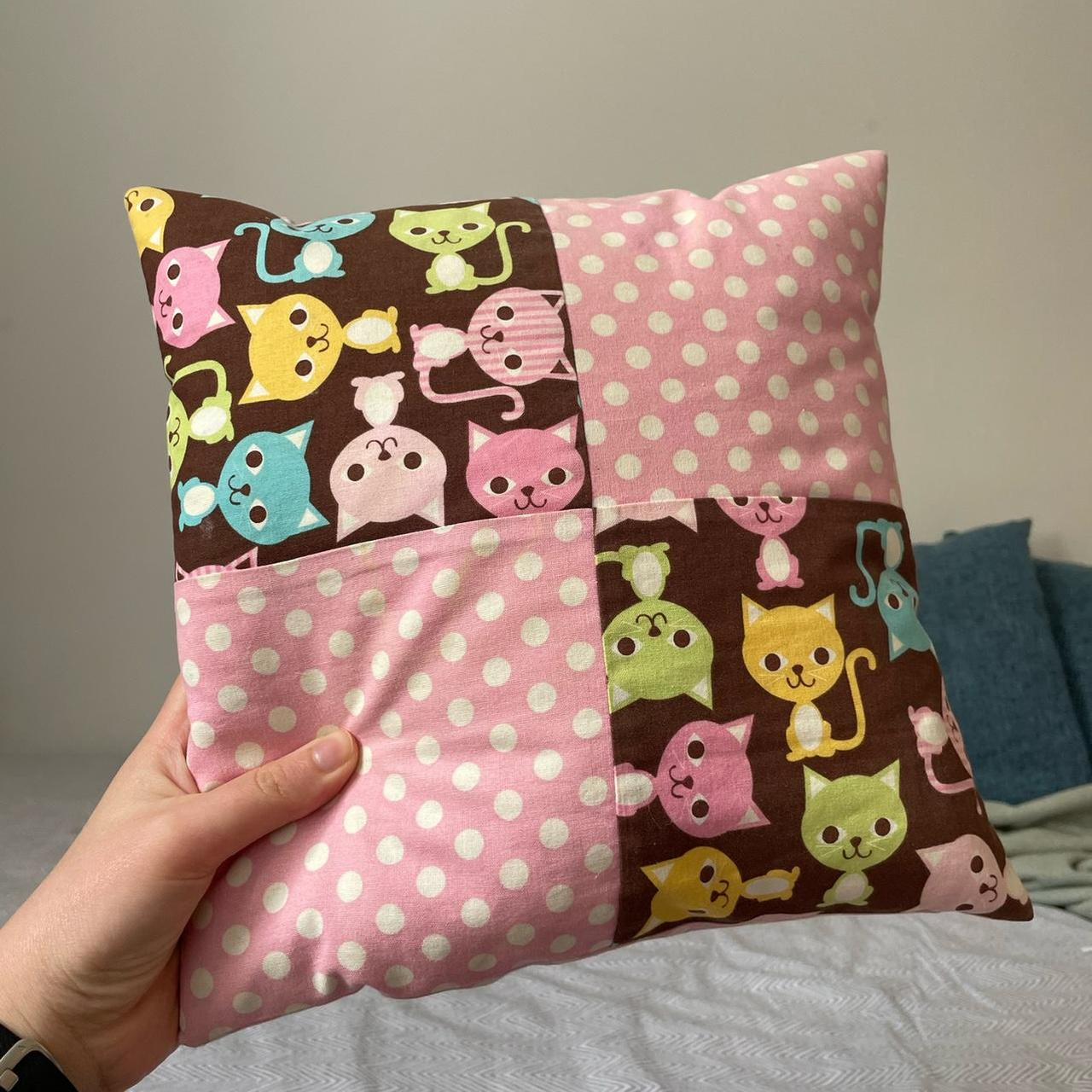 Duck Ruby pink cat polka dot cushion 26x26cm. Depop