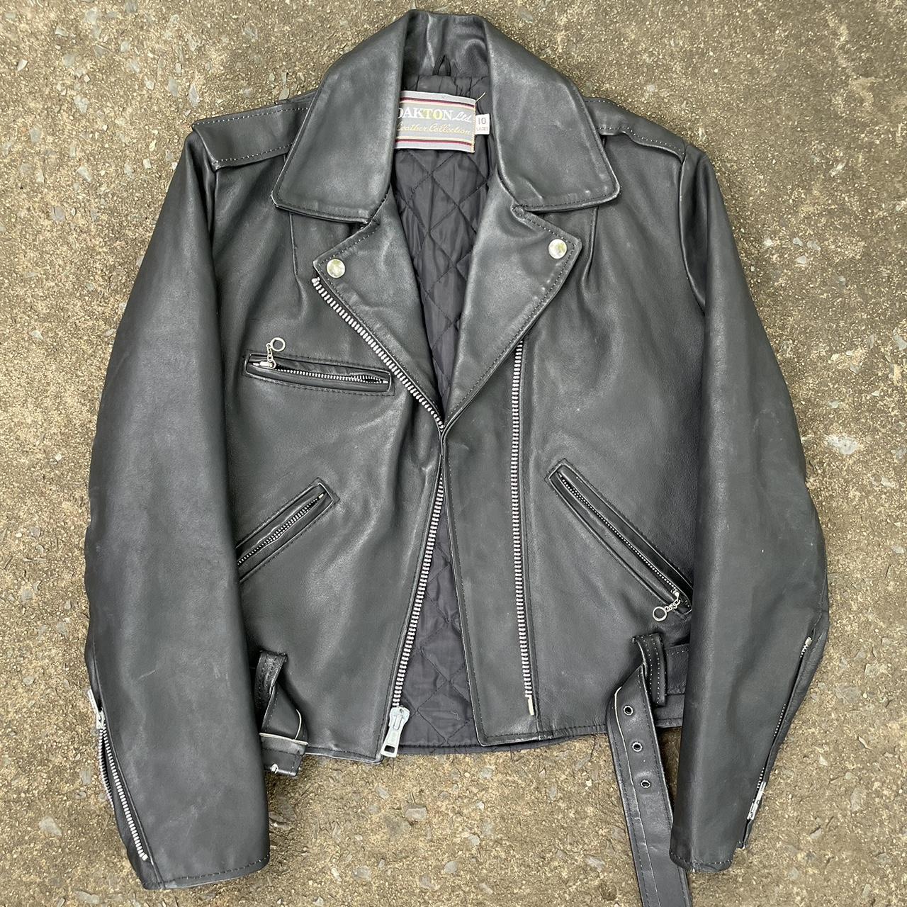 Vintage 70’s Leather Biker Jacket Size 10 Oakton... - Depop