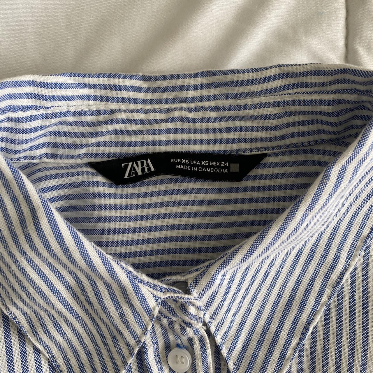 Zara stripped white and blue button up oversized... - Depop