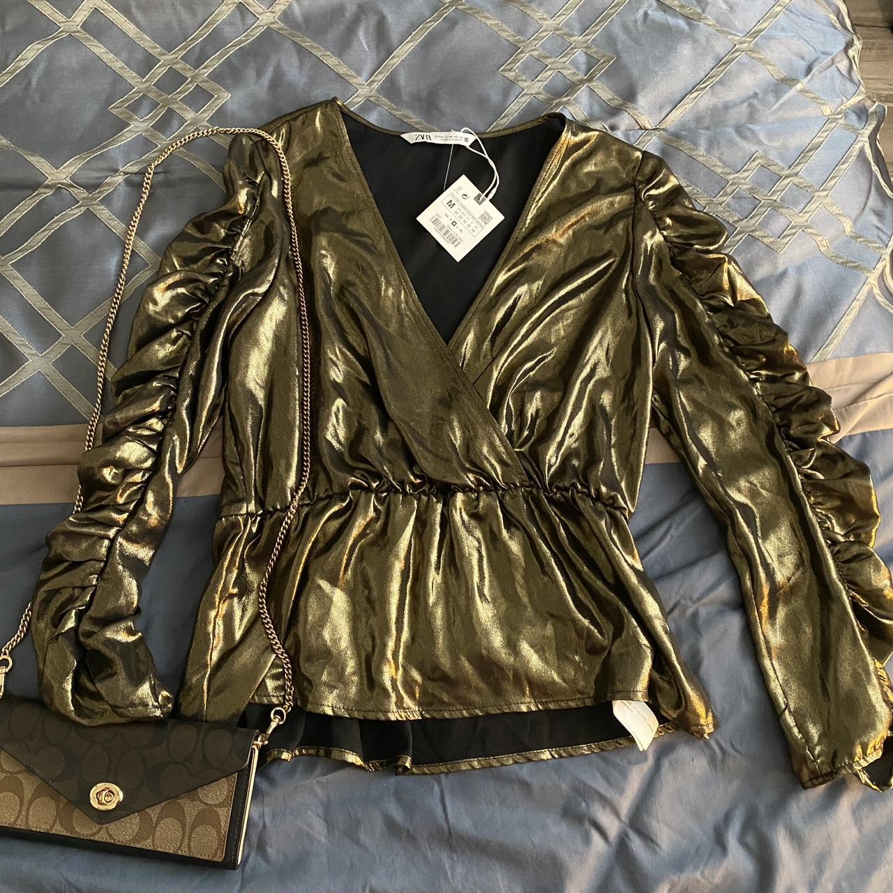 zara gold blouse