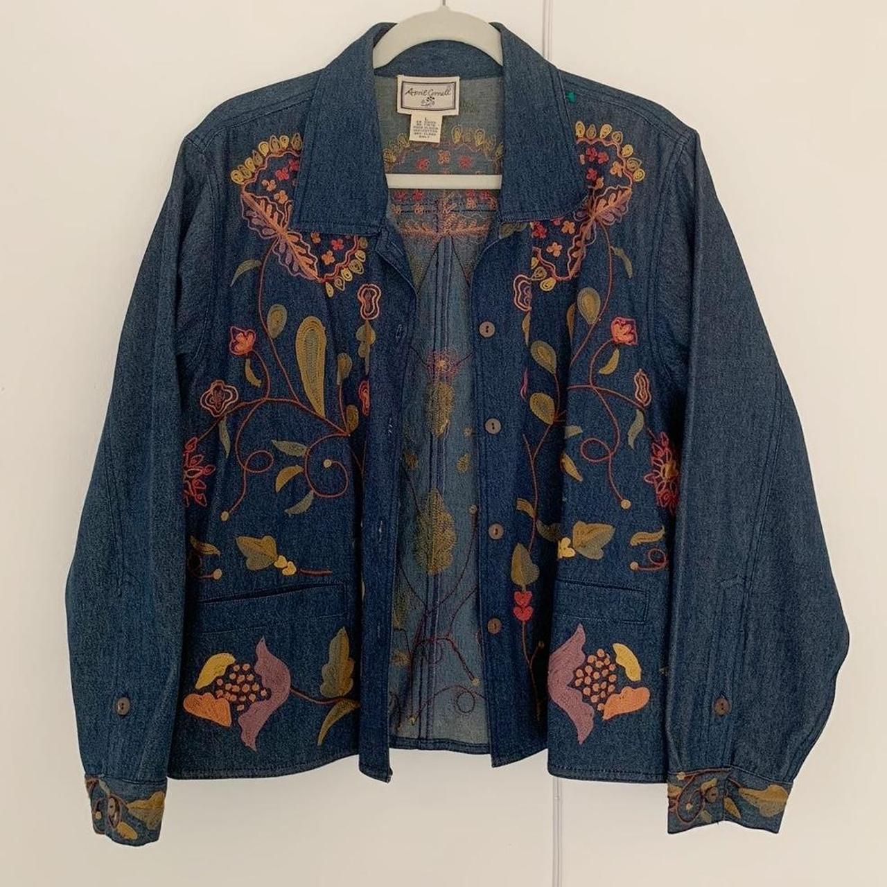 fun embroidered denim jacket, thinner than usual... - Depop